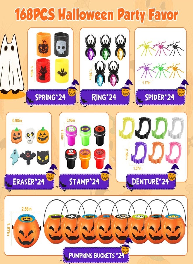 ShyLizard 168PCS Halloween Party Favor for Kids, 24Pack Prefilled Halloween Pumpkins with Toys, Spider, Vampire Teeth, Spider Ring, Springs, Erases and Stamps for Trick or Treat, Halloween Goodies Bag Stuffers - Image 2